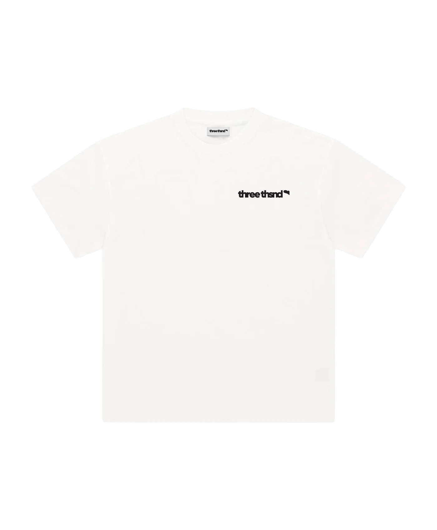 White t-shirt with three thsnd logo on a white background