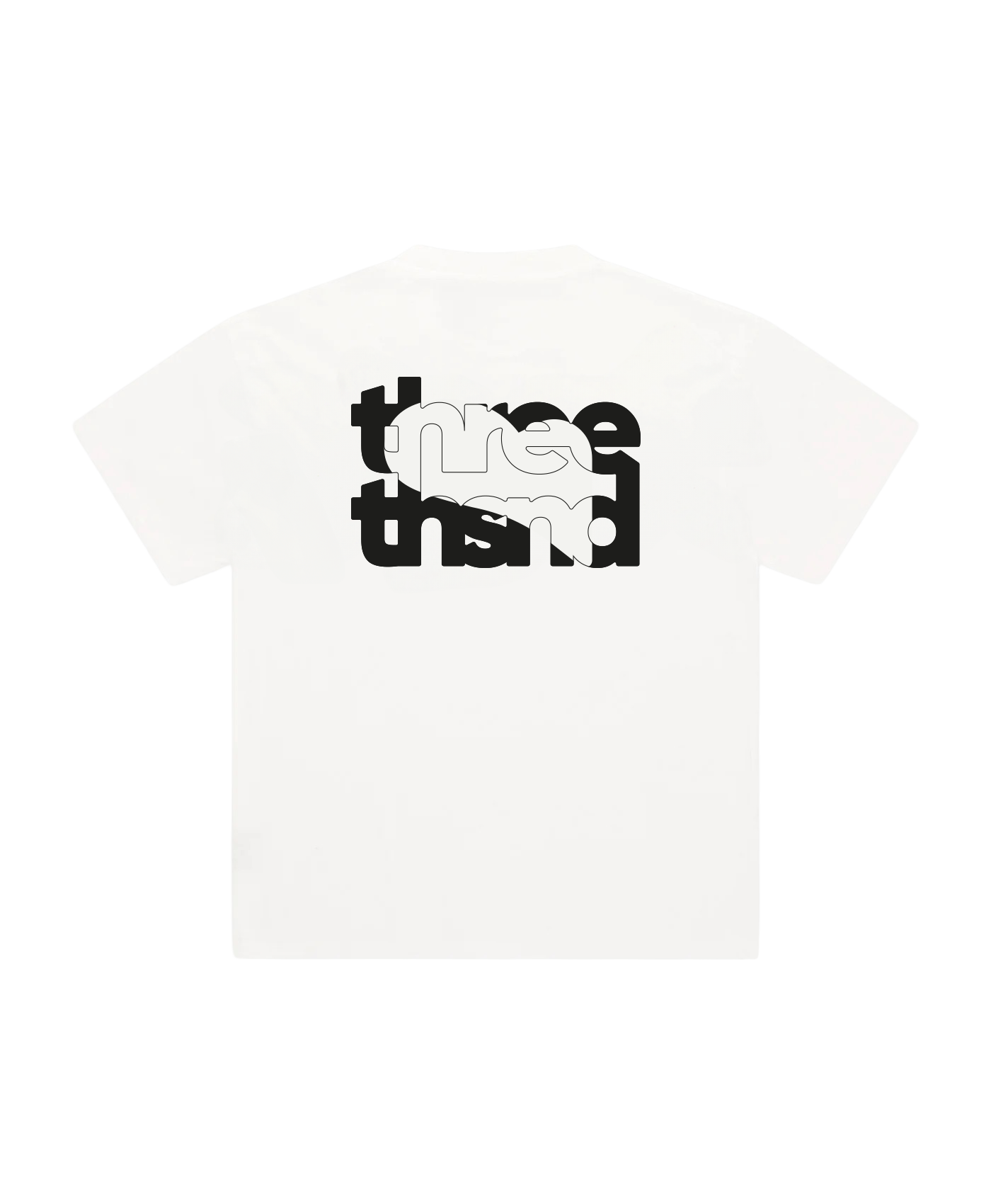 White t-shirt with black text design on a white background